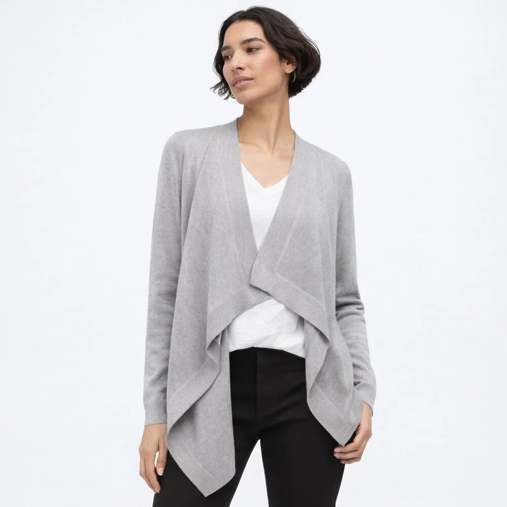 Theory Merino Wool‎ Soft Luster Drape Cardigan Grey Small